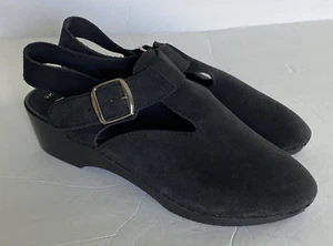 Wood Soles Clogs Bear Traps Mary Jane Buckle Black Suede Made In Italy 9M - Picture 1 of 13