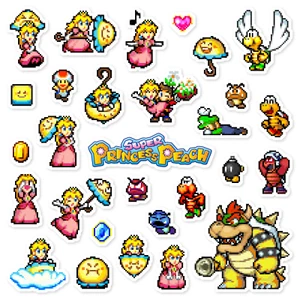Super Princess Peach Stickers Nintendo DS Pixel Art 29 Sticker Pack - Picture 1 of 2