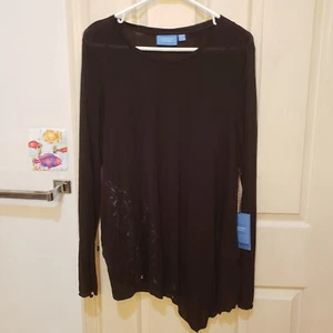 Simply Vera Vera Wang Pure Night Top Black Asymmetric Cut Out Back Womans XL NWT - Picture 1 of 15