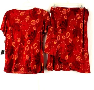2 Piece Outfit Karin Stevens 8 Skirt Top Ladies Red Floral Short Sleeve NWT - Picture 1 of 9