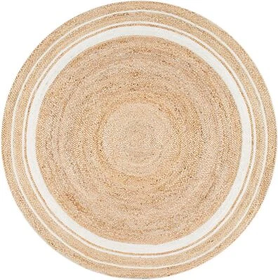Rug Round Natural Jute Braided Handmade Circle Rug Farmhouse Jute Rug Boho Rug - Image 1 of 4