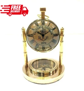 Table top Clock Nautical Antique Brass Desk Clock Marine Compass Office & Home - Picture 1 of 5