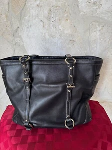 COACH F11525 EAST WEST GALLERY BLACK LEATHER SILVER HARDWARE LARGE LAPTOP TOTE - Picture 1 of 4