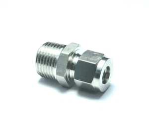 3/8" OD x 1/2" NPT Male Steel Stainless Twin Ferrule Straight Fitting WOG - Picture 1 of 6