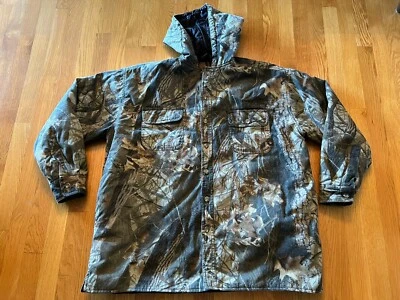 Duxbak Realtree Hardwoods Camo Hunting Quilted Button Up Hooded Jacket Men Large - Image 1 of 4