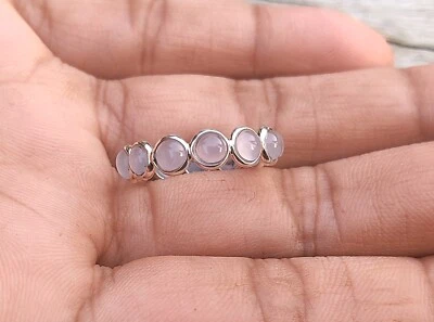 Natural Rose Quartz Eternity Band Ring- 925 Sterling Silver Handmade Band Ring - Image 1 of 2