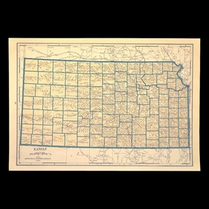Vintage Karte von KANSAS Wandbild alt Original Wichita Olathe Topeka 30er Jahre antik - Bild 1 von 7