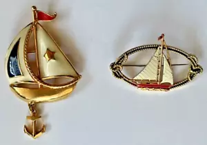 Lotto spille spille barca a vela vintage smalto nautico tono oro - Foto 1 di 6