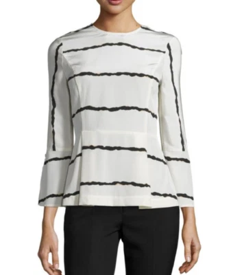 Blusa para mujer Derek Lam a rayas peplum crema negra talla 6 manga larga 100 % seda Foto 1 de 4