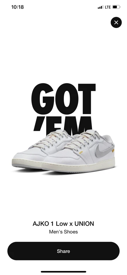 Nike Air Jordan AJKO 1 Low Union lona branca tamanho 8 masculino EM MÃOS PRONTO PARA ENVIAR - Imagem 1 de 1