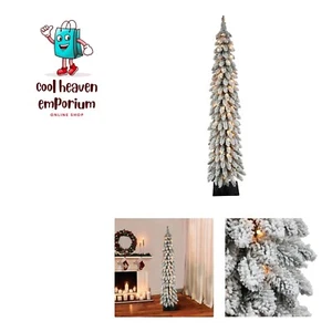 Pre-Lit 6' Flocked Alpine Pencil Artificial Christmas Tree, Green - Picture 1 of 4