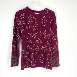 Sundance Top Womens M Maroon Floral Thermal Long Sleeve Boho Cottage - Picture 1 of 6