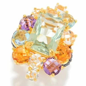 Anello Meher's Jewel 14,02 ctw prasiolite e multi pietre preziose misura 5, 8 e 10 disponibili - Foto 1 di 5