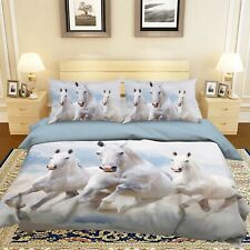 3D White Horse N1266 Animal Bed Pillowcases Quilt Duvet Cover Queen King Fay