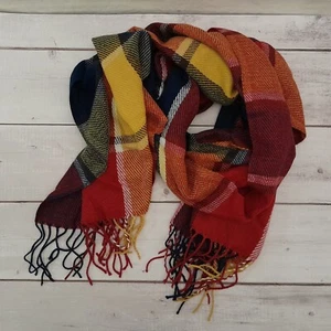 Adult Scarf With Fringe Plaid Multicolor NEW - Picture 1 of 10