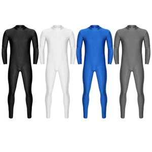 Mens One Piece Turtleneck Zipper Leotard Full Bodysuit Unitard Costume Dancewear - Picture 1 of 10