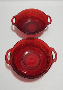Vintage Anchor Hocking Coronation Royal Ruby Red Glass Bowls, Handles, Set Of 2 - Picture 1 of 12