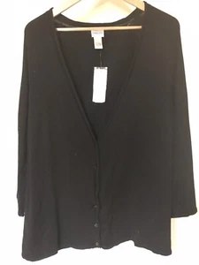 Chicos Sweater Size:3 Cardigan Black Knit Rolled Edge - NEW - Picture 1 of 7