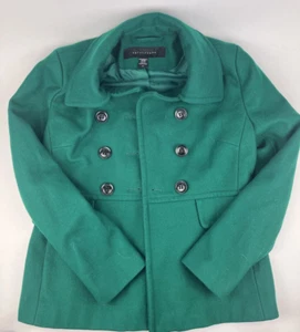 Apostrophe WOOL Blend Green Double Breasted Peacoat Womens S w/ Detachable Hood - Picture 1 of 16