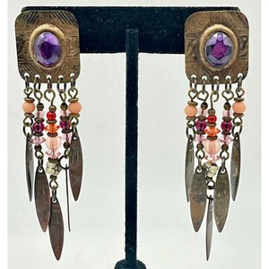 Orecchini Vintage Colorati Perline Tribali Perline Frange Statement Southwestern - Foto 1 di 7