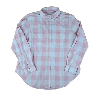 HUT Shirt Womens Sz Medium Pink Multi Poplin Plaid Button Up Long Sleeve Casual - Image 1 of 4