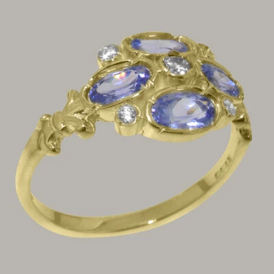 18k Yellow Gold Natural Diamond Tanzanite Womens Cluster Ring - Sizes J to Z - Image 1 of 4