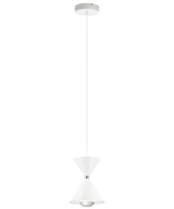 Kordan 8"W 1-Light LED Matte White Metal Hourglass Mini Pendant Light Fixture - Picture 1 of 5