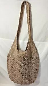 Borsa a tracolla vintage all'uncinetto maglia tessuto tortora beige borsa boho hobo wear - Foto 1 di 8