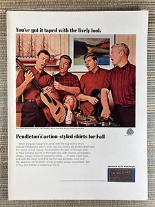 Camicia Pendleton lana manica corta bottoni musicisti 1966 stampa vintage pubblicità - Foto 1 di 1