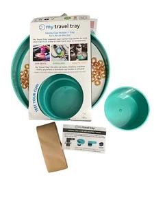 My Travel Tray Kids Handy Cup Holder +Tray Aqua Green For Car Seats Strollers - Picture 1 of 4