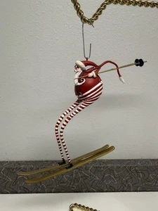 Patience Brewster Krinkle Long Leg Stripe Stocking Santa on Skis Ornament - Picture 1 of 6