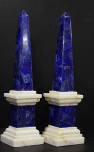 36" two pcs white Marble Obelisk Pietra Dura lapis Inlay home decor collectible - Picture 1 of 3