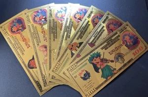 24k Gold Foil Lilo and Stitch Banknote Set of 7 Disney Collectible. Full Set! - Picture 1 of 19