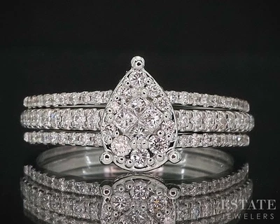 14k White Gold Pear Natural .50ctw Diamond Cluster Wedding Set 3.2g i19607b - Image 1 of 4