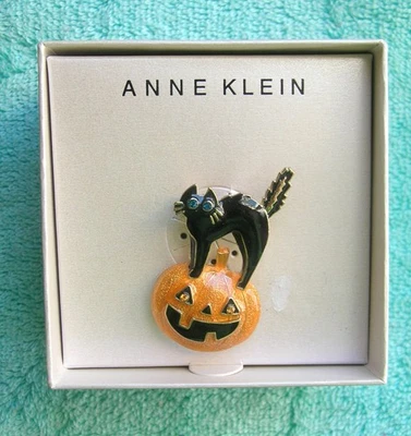Broche prendedor calabaza gato negro Halloween ANNE KLEIN - ¡Nuevo en caja! Foto 1 de 4