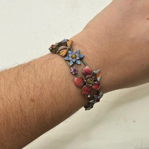Vintage Emaille Glühwürmchen Stil Floral Bunt Armband Manschette Schmuck Laune - Bild 1 von 9