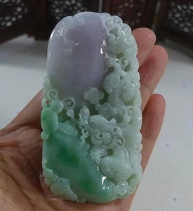 Vintage Natural Type A Green Jadeite Jade Big Dragon Pendant 0539 - Picture 1 of 7
