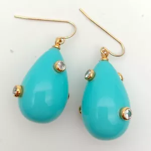Turquoise Blue Teardrop Sea Shell Pearl Cz Pave hook Earrings - Picture 1 of 6