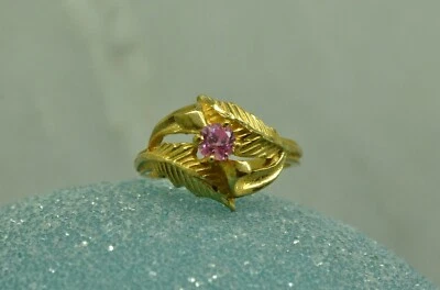Anillo solitario circonita cúbica púrpura claro redondo oro amarillo 14K talla 6 Foto 1 de 4