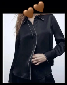 Zara SATIN SHIRT WITH RHINESTONES BNWT Size XLš - Picture 1 of 7