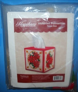 Herrschners VICTORIAN POINSETTIAS Tissue Box Plastic canvas Kit NEW 570822 - Picture 1 of 4