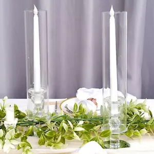 2 Crystal Clear 14" Glass Hurricane Taper CANDLE HOLDERS Cylinder Shades Party - Picture 1 of 9