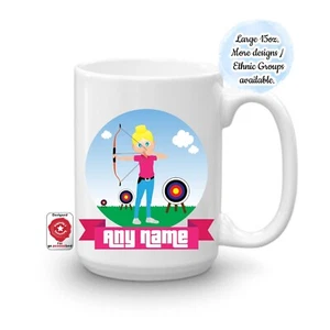 Personalisierte große 15 Unzen Bogenschütze Tasse mit individuellem Namen Spaß Mädchen weiblich Bogenschießen Geschenke - Bild 1 von 27