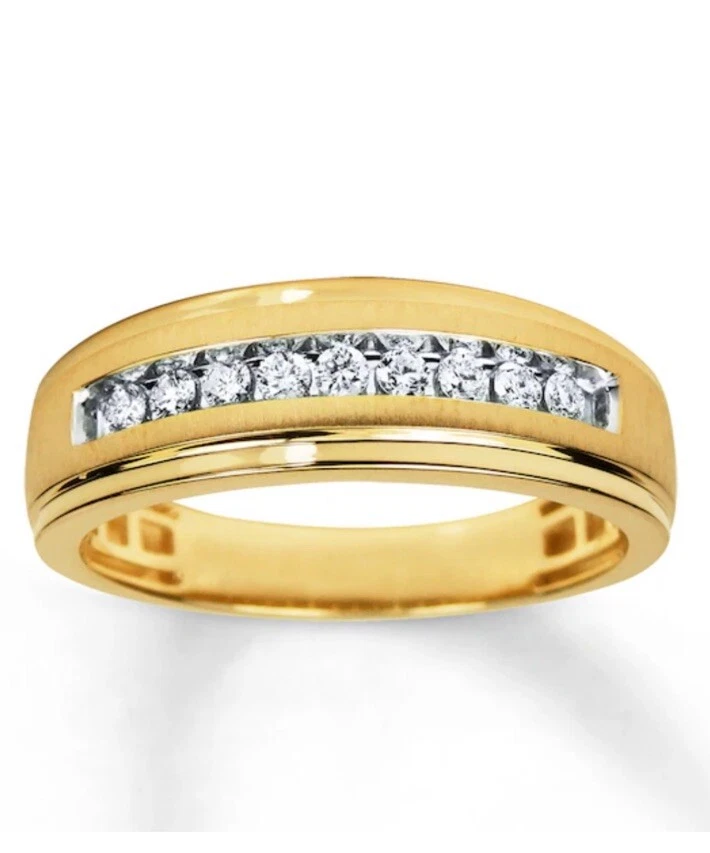 Anillo de diamantes de oro real macizo de 10k para hombre Foto 1 de 1