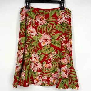 Jones New York Signature Womens Petite 4P Skirt 100% Silk Coral Green Floral - Picture 1 of 8