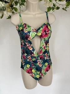 Womens Swimsuit Playful Promises Size 12 Green Tropical Removable Straps NEW - Picture 1 of 15