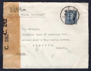 CHINA Shanghai 1941 Censored Cover to Canada. Per Steamer S/S Pres Coolidge - Picture 1 of 2
