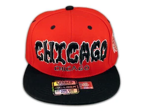Chicago Snapback Red Black Baseball Adjustable Hat Cap Flat Bill - Picture 1 of 4