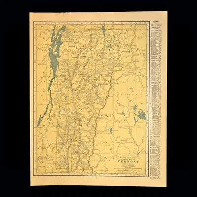Antiguo arte de pared con mapa de VERMONT antiguo original Rutland Montpelier años 20 antiguo Foto 1 de 4