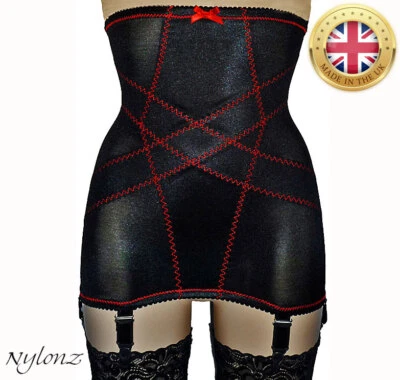 MissX Hi Waist Vintage Style 6 Strap Girdle - Black - NYLONZ Made In UK - Image 1 of 2